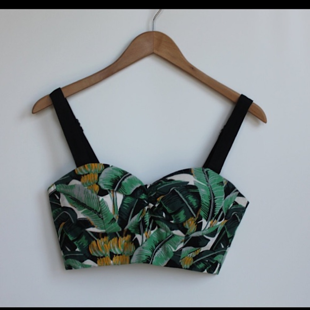 Cropped bustier top, vintage inspired print xs